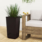 Giantex Set of 2 Outdoor Wicker Flower Pot, 23 Inch Tall Planters with Drainage Hole, Self-Watering Tray, Rattan Flower Pots, Indoor Outdoor Decoration for Front Porch Balcony Entryway (Dark Brown)