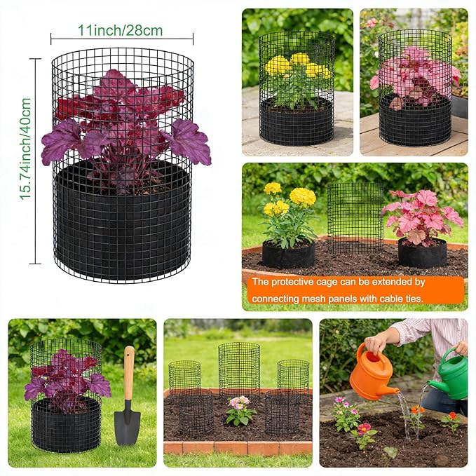 3Pack 17x14 Inch Galvanized Wire Plant Protectors -9Pcs Mesh Cages with Stakes & Zip Ties, Chicken Wire Cloches for Rabbits Squirrels, Garden Vegetable Seedling Protection