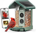 Kiwibit Solar Smart Bird Feeder with Camera, AI Bird Species Identification, 8MP Photos, 4K UHD Video Live Stream Wild Bird House Feeders for Outdoors, Bird Watching Gifts for Bird Lovers, Green