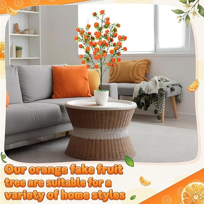 Suncalla 2 Pack Artificial Orange Potted Plants 21.65 Inches Fake Orange Tree Simulation Realistic Fruit Plant with Pot Faux Tree Indoor Decoration for Home Office Living Room Table Desk