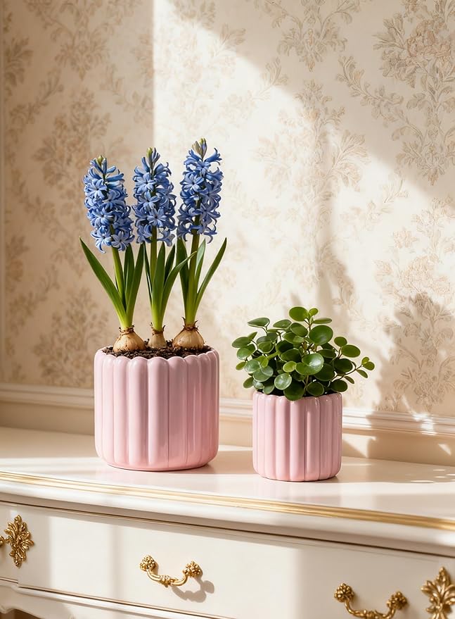 Ceramic Plant Pots,6 inch+4.7 Inch Planter Pot with Drainage Holes,Ceramic Planters for Indoor Plants,Modern Flower Pots for Indoor Outdoor Plants House & Office Décor,Pink