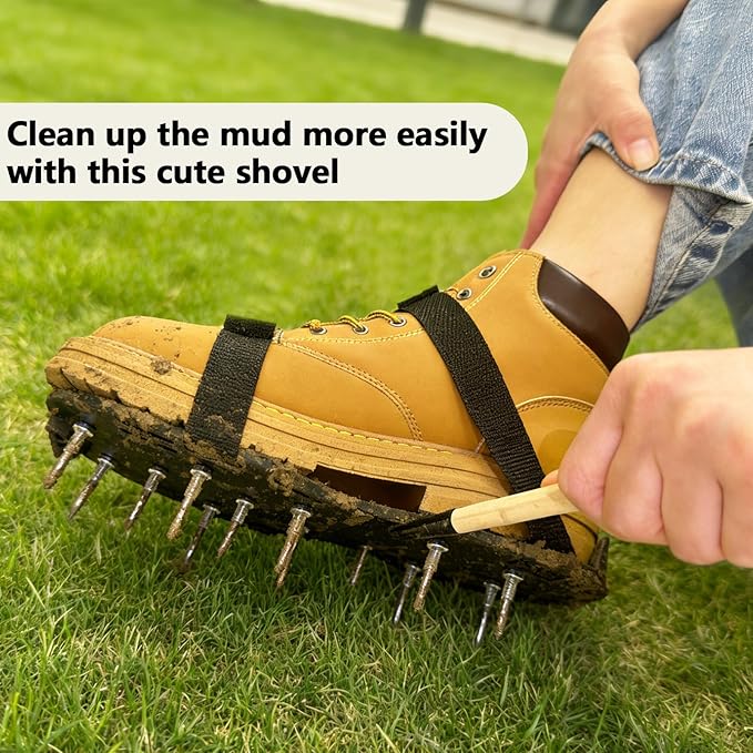 Lawn Aerator Shoes with Adjustable Straps & Shovel - for Lawn Aeration or as Screed Shoes - Lawn Aerator Shoes as the Perfect Aerator Tool - Spike Shoes - Large