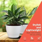 Planter Pots with Drainage Holes - Lightweight, Durable & Space-Saving Pots for Indoor and Outdoor - Versatile Functionality, Simple Modern Design, Set of 3 Plastic Planter Pots - White