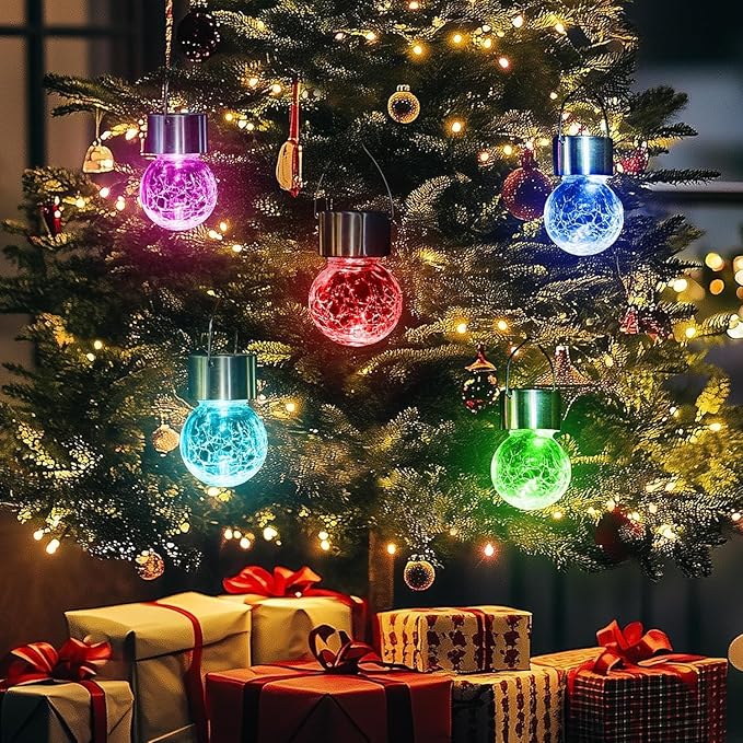 GIGALUMI Solar Lights Outdoor Waterproof, 8 Pack Solar Hanging Lights Garden Decor, Gifts for Women, Solar Outdoor Lantern Waterproof Cracked Glass for Yard, Fence, Tree(Color Changing)