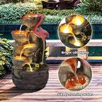 Grepatio Outdoor Water Fountain, 5 Tier Garden Waterfalls with 5 LED Lights, Modern Indoor/Outdoor Floor Standing Water Fountain with Pump for Garden, Patio, House Decor
