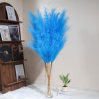 Premium Faux Sky Blue Pampas Grass – 55" Tall Ultra-Fluffy 24-Branch One-Piece Stems No Assembly, Luxury Silk-Feel Feather Flowers for Coastal Boho Wedding Home Decor (Powder Blue, 8 Stems)