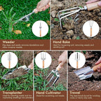 YAUNGEL Gardening Tools Set of 10 Heavy Duty Gardening Hand Tools Stainless Steel Garden Tools with Wooden Handle, Storage Garden Bag, Gardening Gifts for Women and Men