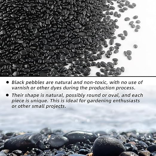 CJGQ 2.4lb 1/4" Small Pebbles Black for Plants,Potting,Succulents Aquarium Fish Tank Vases Decorative Garden Polished Gravel Rocks Stones