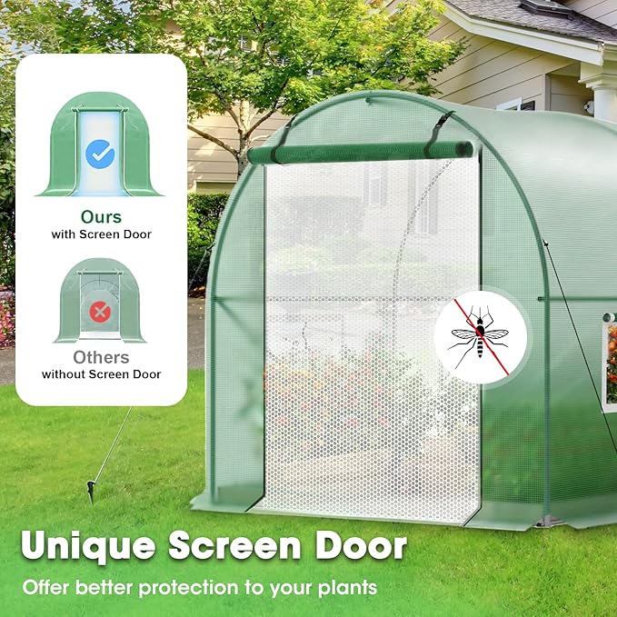 10x7x7 Walk-in Greenhouse with Watering System, Heavy Duty Green House for Outdoors, Portable Green Houses for Outside, Winter Hot House with Metal Frame & Roll-up Zipper Door Screen Windows