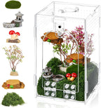 Jumping Spider Enclosure with Habitat Mini Figurines Set Acrylic Terrarium Habitat Mini Jumping Spider House Decorations for Tarantulas Snail Mantis Small Reptiles(Side Door)
