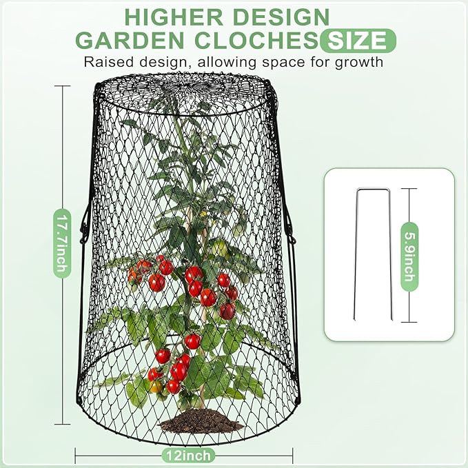 5 Pcs 17.7" Tall Garden Cloches for Plants, 5.9" Long Legs Ground Stakes Plant Cages Stackable Storage, Rustproof Plants Chicken Wire Cloche Plant Protectors from Animals for Squirrels, Rabbits, Deers