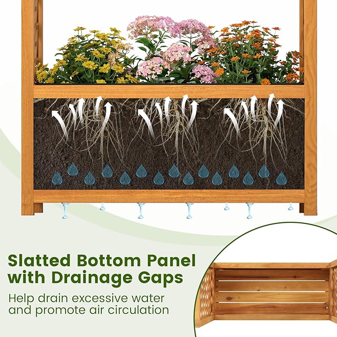 Giantex Raised Garden Bed with Arch Lattice Trellis, for Climbing Vine Flower Vegetable, Wood Planter Box with Liner & Drainage Design, Outdoor Plant Container for Yard Balcony (33"x15"x57")