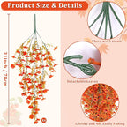 TURNMEON 4 Pcs Artificial Hanging Fall Flowers Fall Decorations, Fake Mums for Outdoors UV Resistant Hanging Plants Faux Silk Daisy Flowers for Autumn Decor Home Indoor Outside Gardens Porch (Orange)