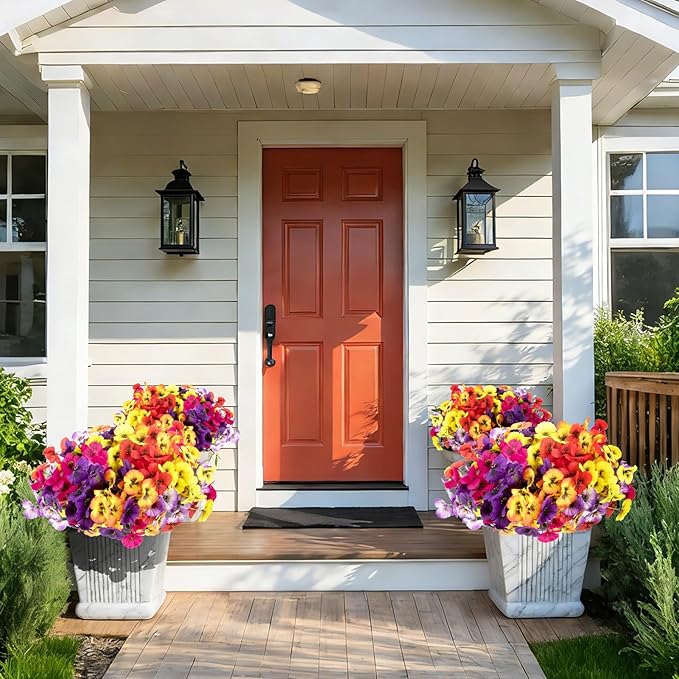 ZAIYW 18 Bundles Artificial Flowers Outdoor Fake Flowers Pansies Faux Artificial Plants for Planter Porch Yard Home Decor (Mixed Color)
