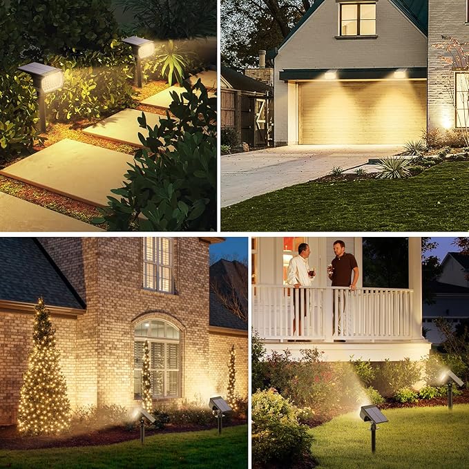 Tadyreal Solar Spot Lights Outdoor 2 Pack, [46 LED/3 Modes] Solar Landscape Spotlights Waterproof, 2-in-1 Auto On/Off Solar Powered Lights for Outside Yard Garden Wall Pathway(Warm White)