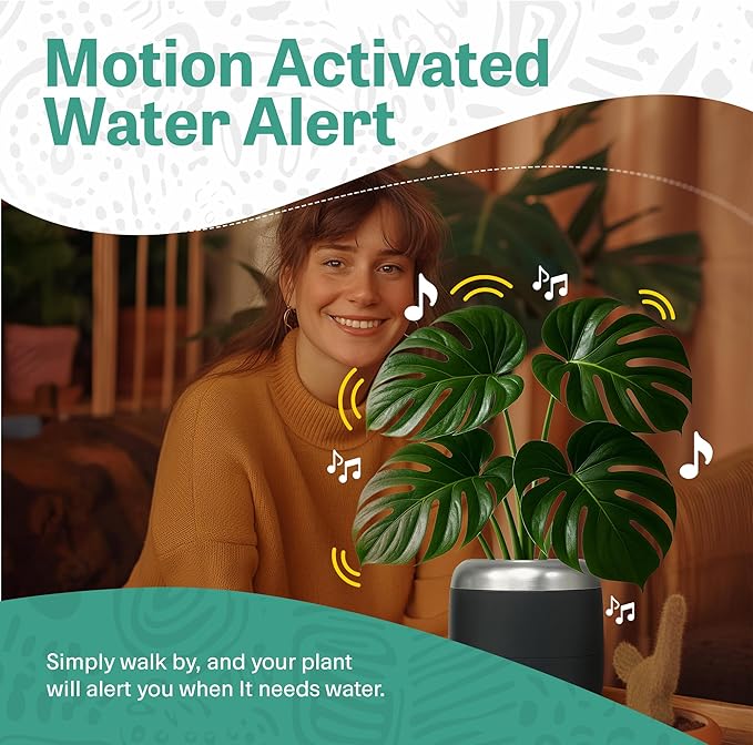 PLANTPETZ Extra Large Robotic Planter – Smart Planter Fits 6 Inch Pots | Bluetooth Speaker | Interactive Smart Plant Pot Turns A Real Plant Into a Touch/Motion Responsive Companion - Charcoal