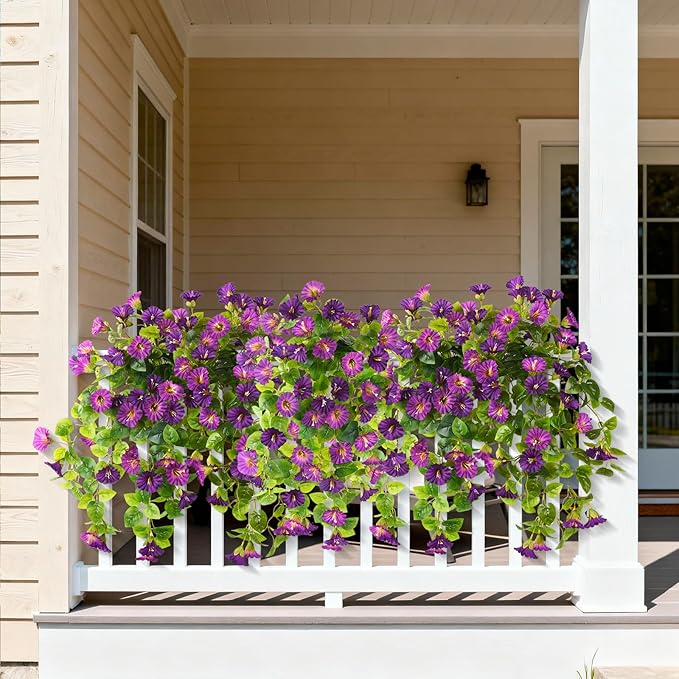 Homsunny Artificial Fake Flowers Plants UV Resistant, Faux Petunias Silk Flowers for Outdoors No Fade, Fake Outdoor Flowers for Planters Spring, Realistic Home Garden Balcony Yard Decor (Purple)