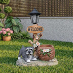 Animal Outdoor Statue Planter Solar Light Welcome Garden Sculpture Resin Flower Pot Decorative Porch Patio Yard Lawn Entryway Figurine with LED Lamp Rustic Plant Holder Ornament Courtyard (A)