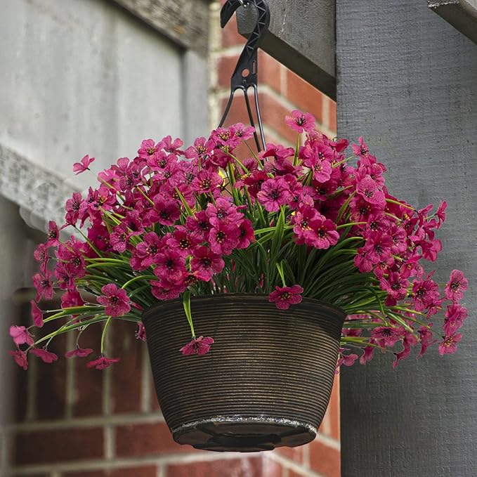 21 Bundles Artificial Outdoor UV Resistant Flowers No Fade Fake Outside Flowers Plastic Greenery Faux Shrubs Garden Porch Window Box Home Decoration(Rose Red)