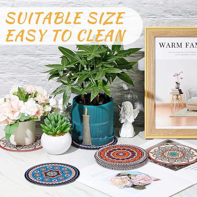 Nuanchu 6 Pcs 7.87" Boho Plant Pot Mat Large Rubber Absorbent House Non Slip Pot Indoor Plant Coasters Round Pad Gardening Outdoor Flower Protect Mat for Table Desk Floor