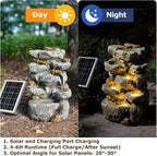 Solar Water Fountain Outdoor Garden,5 Tiered Cascading Rock Solar Powered Water Fountain Water Fall Fountains Outside with Lights for Backyard, Patio, Deck, Porch, 19.3" H x 12.2" L x 9.5" W