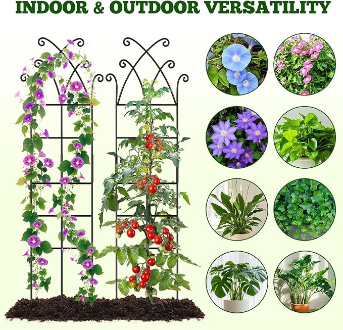 33.8in Tall Trellis for Climbing Plants Indoor & Outdoor, 4 Pack Metal Trellis for Potted Houseplant, Sturdy Support for Ivy, Pothos, Monstera, Hoya and Flower Vines, Black