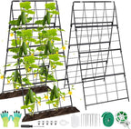 2 Packs Cucumber Trellis for Raised Bed 42 x 16 A Frame Metal Adjustable Garden Trellis for Climbing Plants Outdoor, Foldable Coated Steel Easy Install Cucumber Trellis for Vegetable Fruit Flower