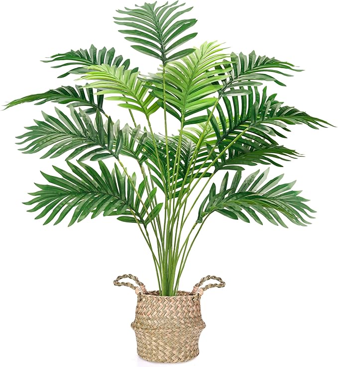 Der Rose Fake Palm Tree 28Inch Faux Plant Potted Tall Fake Plant with Hand-Woven Baskets Artificial Tree for Indoor Outdoor Home Office Bedroom Porch Balcony Decor