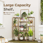 Bamworld Plant Shelf Indoor Outdoor Large Plant Shelf Tall Hanging Plant Holder Wood Flower Stand for Window Living Room Garden Balcony Home Decor Flower Patio 3 Tiers