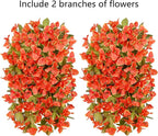 HyeFlora Bougainvillea Artificial Hanging Flowers Plants for Outdoors Decoration, 2pcs Faux Bougainvillea Vines Orange Fake Flowers Realistic UV Resistant Silk Flowers for Outside Planter Yard Porch