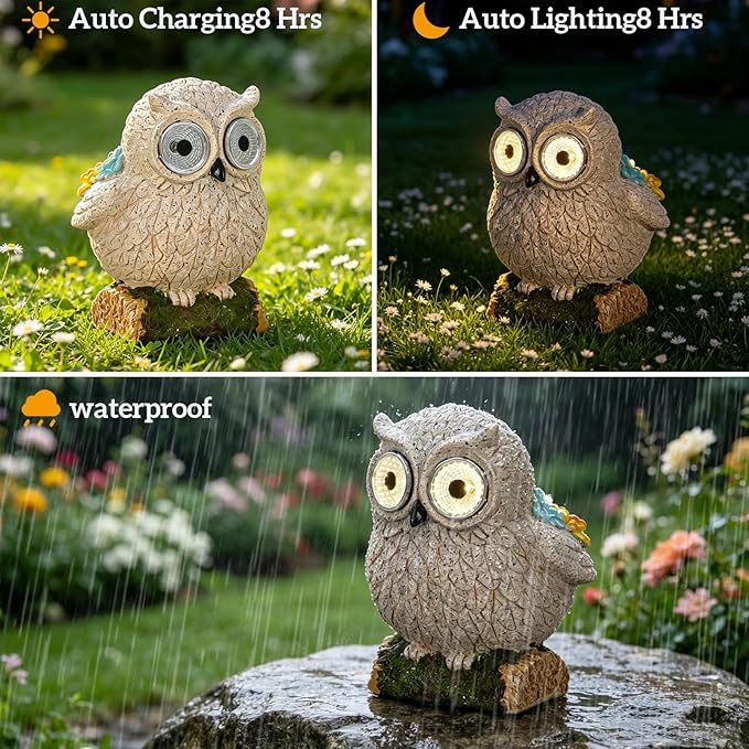 mocosa Solar Garden Statues Owl and LED Lights Birthday Gifts for Women Mom Grandma Solar Outdoor Cat Decor for Outside,Outdoor Solar Lights for Yard, Garden and Patio, Unique Gift for Women