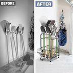 WALMANN Garden Tool Organizer with Wheels for Garage, Rakes/Shovels/Yard Tools Stand for Garden, Shed, Indoor/Outdoor Long-Handled Tools Rolling Cart(Small)