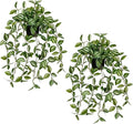 2 Pack Fake Hanging Plants for Shelf in Back Pot, Small Artificial Hanging Ivy Vine Plants Indoor Fake Potted Greenery Plant Decor Room Bathroom Wall End Table Mimi Faux Wandering Jew Plant Set