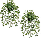 2 Pack Fake Hanging Plants for Shelf in Back Pot, Small Artificial Hanging Ivy Vine Plants Indoor Fake Potted Greenery Plant Decor Room Bathroom Wall End Table Mimi Faux Wandering Jew Plant Set