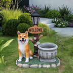 Animal Outdoor Statue Planter Solar Light Welcome Garden Sculpture Resin Flower Pot Decorative Porch Patio Yard Lawn Entryway Figurine with LED Lamp Rustic Plant Holder Ornament Courtyard (K)