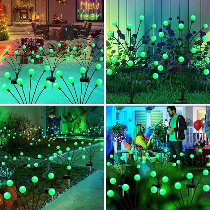 ZFNN Solar Firefly Light, Christmas Lights for Outside Decorations, 4 Pack 24 LED Green Solar Garden Lights, Outdoor Waterproof Garden Decor for Yard Patio Pathway Lawn Christmas