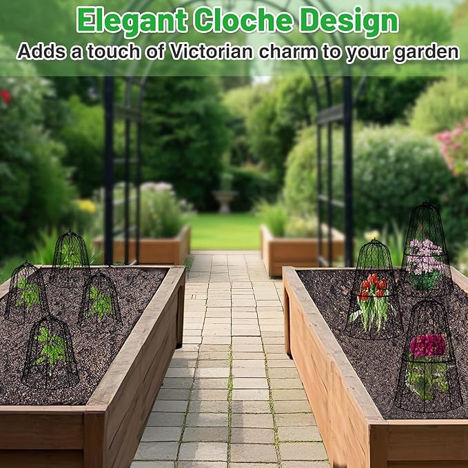 Cloche Plant Protectors from Animals - 17.3"Hx11.8"D Chicken Wire Plant Covers with Removable Flip-Top Design, Rustproof Metal Garden Cloches Keep Rabbits, Squirrels, Deers, Birds Out - 7 Pack
