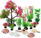 Aquarium Plants with Natural Decorations Shells, 15pcs Fish Tank Decoration Colorful Artificial Fish Tank Decor Plants Aquarium Decorations for Household and Office Aquarium Simulation