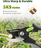 Pruning Shears for Gardening,8.5" SK5 Garden Shears Cuts 10000+ Times Staying Sharp, Garden Scissors with One-handed Unlocking&Adjustable Handle, Garden Clippers Gardening Tools for Men Women