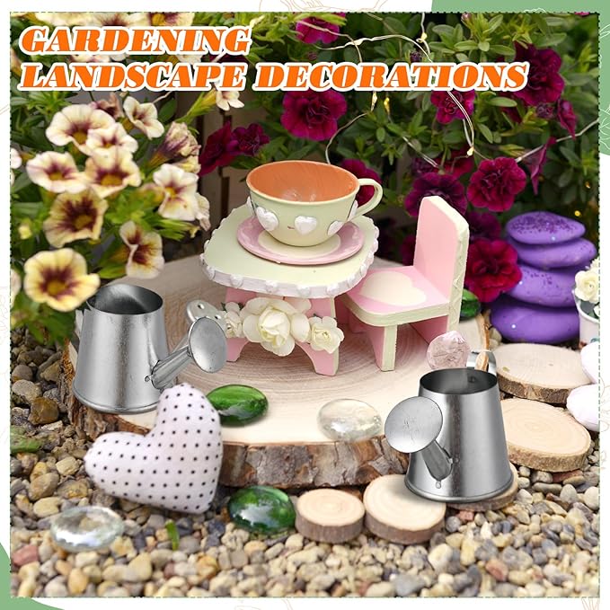 Layhit 50 Pcs Mini Watering Can Miniature Galvanized Watering Pot Garden Water Can Mini Kettle for House Crafts Garden Ornaments Gardening Landscape Party Favors, 3.35 x 1.57 x 1.97 Inches, Silver