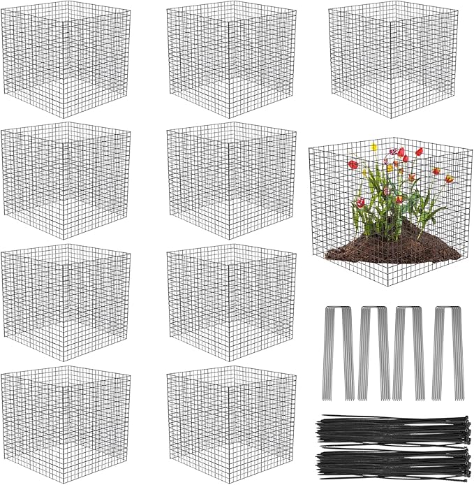 40 Pcs Plant Protector from Animals, 10 Pack 12'' x 12'' Reusable Metal Square Plant Cages, Wire Mesh Garden Cloches to Keep Rabbits, Squirrels and Chicken Out and Protection Vegetables Flowers Shrubs