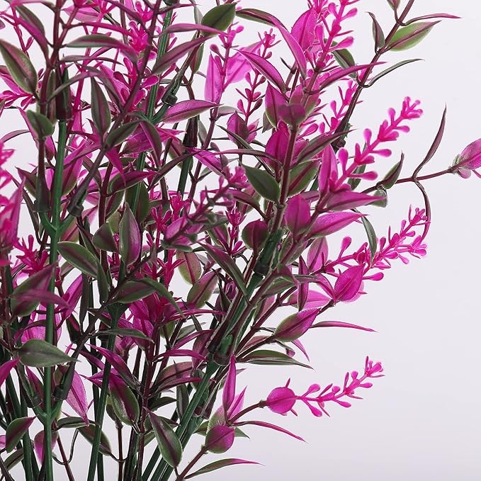 Outdoor Artificial Plant UV Resistant Fake Stems Plants, Faux Plastic Greenery for Indoor Outside Hanging Plants Garden Porch Window Box Home Wedding Farmhouse Outdoor Decorations for Patio(Fuchsia)