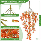 TURNMEON 4 Pcs Artificial Hanging Flowers for Outdoors Decorations Faux Flowers Plants for Outdoors, Silk Morning Glory with Eucalyptus Look Real UV Resistant for Home Yard Porch Outdoor(Orange)
