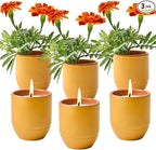 Modern Sprout - 2-in-1 Soy Candle & Planter Set - Patio Goals 3-Pack (Bug-Repelling Citronella, Rosemary, Cedarwood, Mint) 6 Oz Outdoor Scented Candles with Marigold Seeds - 38–40 Hour Burn