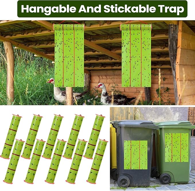 Qualirey Giant Sticky Fly Traps, Fly Strips for Indoor Outdoor Hanging Flying Tapes Non Toxic Ribbon Fruit Gnat Killer for Mosquito Plants House Horse Stable(29.53ft,Fluorescent Green,1 Pcs)