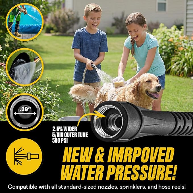 Bionic Steel 25 Ft Metal Garden Hose with Nozzle, 25Ft x 5/8 In. Premium 304 Stainless Steel Metal Water Hose, Flexible Non Kinking, Lightweight, Heavy Duty, for Yard, Outdoor