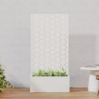 Casaphoria Metal Raised Garden Bed with Trellis, 59"x30"x12" Planter Box for Climbing Plants, Vegetables & Vines, Features Drainage Holes and Privacy Screen, White-Brick