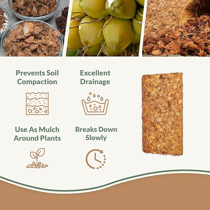 Coco Chips for Plants (650gm Bricks, 5-Pack) - Organic Coco Coir Chips - Coconut Husk Chips for Potting Soil, Garden Soil, & Seed Starter Soil - Coconut Mulch for Garden - Coconut Chips for Plants
