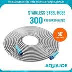 Aqua Joe AJSGH50 Stainless-Steel Garden Hose, Kink-Free Hose, 300 PSI Max, 50 Feet Long