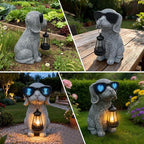 Solar Garden Outdoor Dog Statues - Garden Decorations Dogs Statue with Lantern, Waterproof Led Lights Yard Decor Figurine Birthday Gifts for Women Mom Grandma Dog Lovers for Patio Balcony Lawn